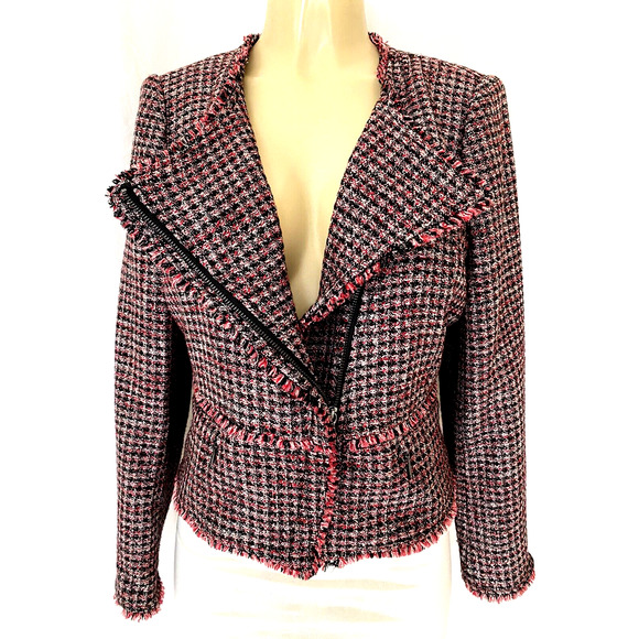 WHBM White House Black Market Red Tweed Jacket Blazer Zip Front Pocket M… - Picture 4 of 7